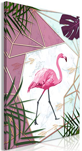 decomonkey Bilder Flamingo 40x60 cm 1 Teilig Leinwandbilder Bild auf Leinwand Vlies Wandbild Kunstdruck Wanddeko Wand Wohnzimmer Wanddekoration Deko Modern Textur Pflanzen weiß rosa