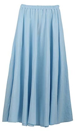 Camilife Jupe Longue en Coton et Lin pour Femme avec Poches Latérales Ceinture élastique Style Rétro Vintage Bohème Maxi Jupes Taille S/M Couleur Unie