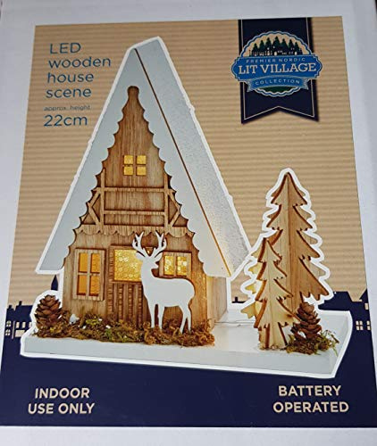 Premier LED Wooden House Scene 22cm Nordic Christmas Village