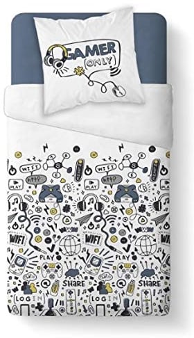 TODAY Parure Housse de Couette Ado Gamer, Blanc,140 x 200