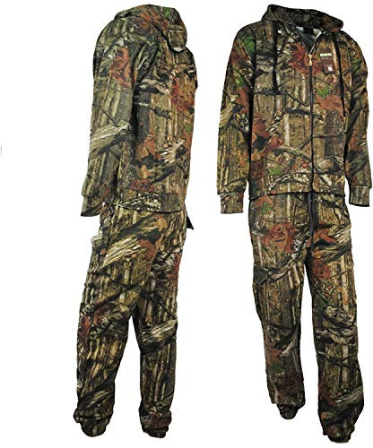 LE11 Men's Jungle Print Combat Camouflage Tracksuit, Camo Print Full Zip Hoodie & Joggers Set, Casual Warm Elasticated Cuff Sweat Suit, Drawstring Jacket & Jogger Set for Hunting, Fishing, Size - M