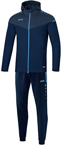 JAKO Herren Trainingsanzug Polyester Champ 2.0 mit Kapuze, Marine/Darkblue/Skyblue, S
