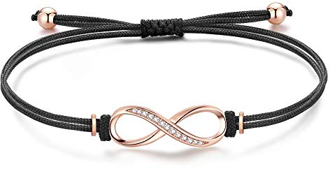 Unendlichkeitszeichen Armband Rosegold Silber 925 Damen Mädchen Kinder, Infinity Mutter Tochter Mama, Stoff Schwarz Freundschaft Armband Personalisierte Geschenke für Frauen Mädchen Mama