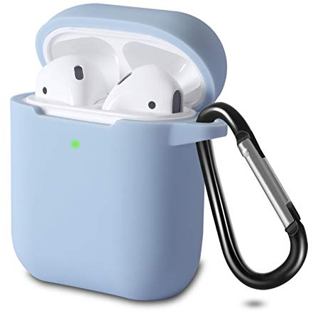 KOKOKA Case Cover Compatible with AirPods 2 & 1, Silicone Shockproof Case Cover for Airpods 2 &1 Front LED Visible Extra Protection with Carabiner, Denim Blue