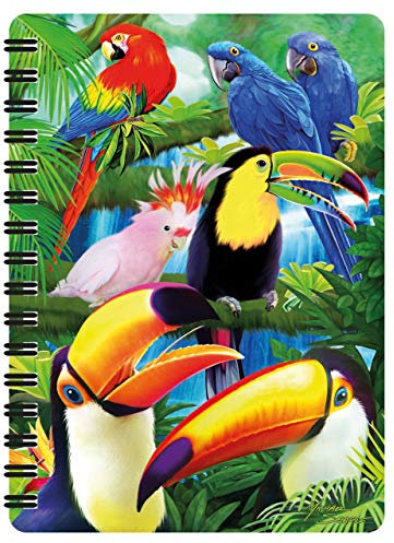3D LiveLife Jotter - Tukan-Paradies von Deluxebase. Linsenförmiges 3D Tropical Bird A6 Spiralblock. Liniertes Notizbuch mit Kunstwerken, die vom bekannten Künstler Michael Searle lizenziert wurden