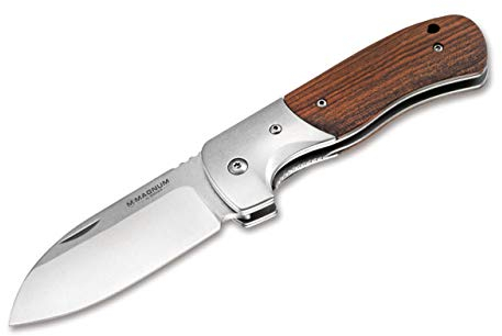 Coltello Böker Magnum Wooden Fat Jack 01MB716 con lama in acciaio 440A da 8,5 cm e manico in legno caccia, pesca, campeggio, outdoor, sopravvivenza e Bushcraft + portabottiglie in omaggio