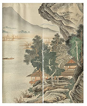 Hiseng Japanischer Gardinen Noren Tür Vorhang, Leinen Partition Türvorhang Restaurant Home Schlafzimmer Vorhang Wand Tapisserie, für die Heimtextilien Raumteiler (Bergwald,90x200cm)