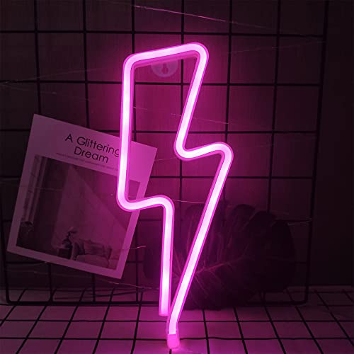 Pink Lightning Neon Lightning Bolt Neon Signs Lightning USB & Batteriebetriebene Neon Nachtlichter Neon Lightning Lightning LED Leuchtet Schilder für Schlafzimmer Spielzimmer Hochzeitsdekoration Room