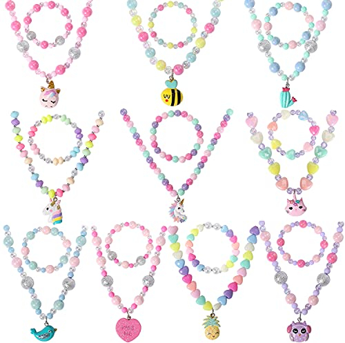 Pinkgarden Kinderschmuck für Mädchen 10 Sätze Kleinkind Kinder Halskette Armband Geldbörse für Mädchen Spielen Schmuck für kleine Mädchen Kinder verkleiden sich Modeschmuck