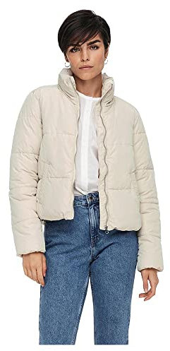 JdY Damen JDYNEWERICA Short Padded Jacket OTW NOOS Steppjacke, Moonbeam/Detail:Silver Zipper, L