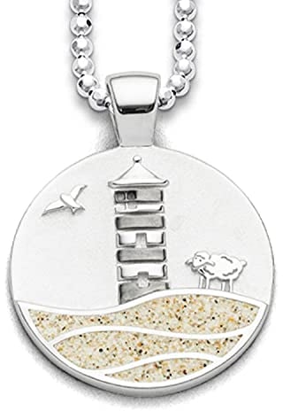 DUR Schmuck Unisex Anhänger Pilsumer Leuchtturm Strandsand, Silber 925/- rhodiniert (P3956)