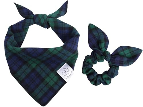 E-Clover Hundehalstücher für Mädchen, kariert, Größe M, L, Blau/Grün