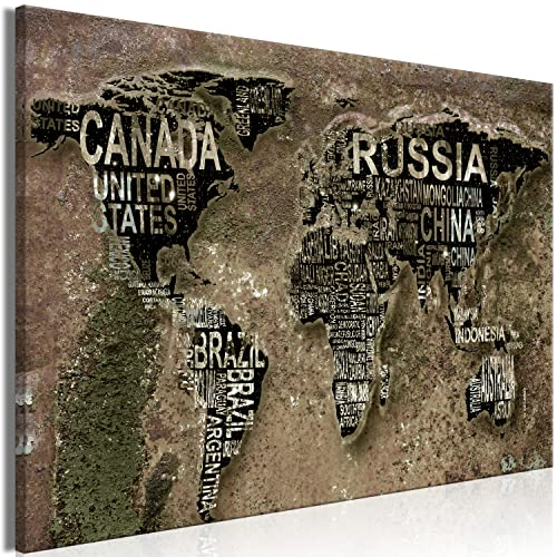 B&D XXL - Wandbilder XXL Weltkarte 90x60 cm Leinwandbild 1 tlg Kunstdruck modern Wanbilder XXL Wanddekoration Design Wand Bild Landkarte Kontinente Struktur Abstrakt k-C-10005-b-a