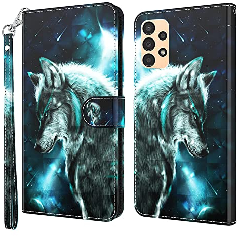 GLANDOTU Handyhülle für Samsung Galaxy A13 4G/5G Hülle Lederhülle [Standfunktion] [Magnet] Stoßfeste Premium Flip PU Leder Cover Case Klapphülle Samsung A13 Schutzhülle (Wolf)
