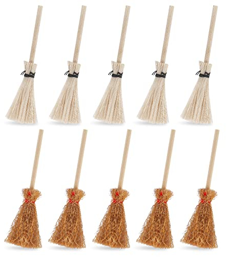 Cobee Dollhouse Miniature Broom, 10Pcs Mini Straw Broom Doll House Furniture Decor Witches Prop Broom Dollhouse Accessories Party Supplies