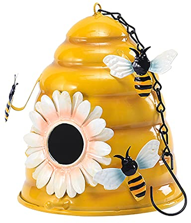 JYCAR Vogelhaus aus Metall zum Aufhängen, dekoratives Vogelhaus mit Bienen und Blumen, Vogelnest Nistkasten für Innen- oder Außenbereich, Hänge, Bauernhaus, Landdekor