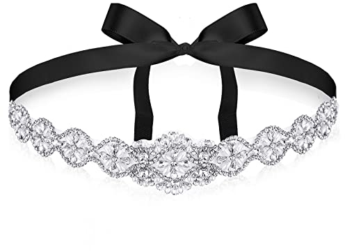 Geosar Strass Hochzeit Taillengürtel Strassgürtel Brautgürtel (Schwarz, Silber)