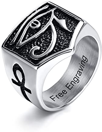 XUANPAI Männer Horus Auge Ring, Ankh Kreuz Ring ägyptischer Vintage Ring für Männer, Herrenring Edelstahlring für Geburtstag Weihnachten Halloween, Silber 59