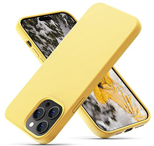 OitiYaa Silicone Case Compatible with iPhone 14 Pro Max Case 6.7 Inch, Soft Ultra Slim Protective Shockproof Liquid Silicone Phone Case with Anti-Scratch Microfiber Lining,Yellow