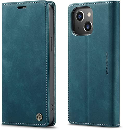 ZOETEC Wallet Case for iPhone 13 Mini Genuine Leather Flip Magnetic Case With Card Slots/TPU Shell, Anti-Slip & Shockproof (Green)