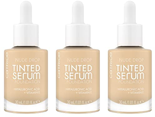 Catrice Nude Drop Tinted Serum Foundation, Nr. 004N, Nude, langanhaltend, mattierend, natürlich, für sensible Haut, vegan, ölfrei, ohne Parfüm, ohne Alkohol, 3er Pack (3x30ml)