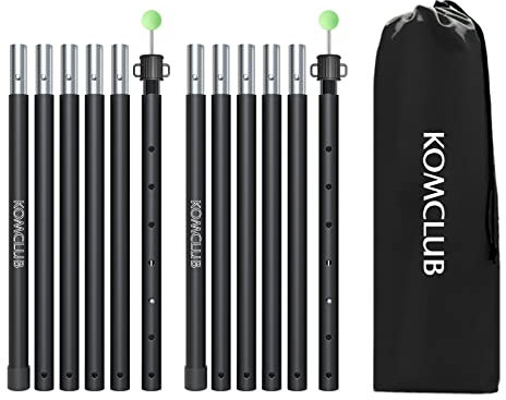 KOMCLUB Tent Poles Adjustable Lightweight Camping Tarp Poles 82.68 in Aluminum Alloy Telescoping solar sail poles for Awning Canopy Tent Tarp Hiking Light Weight and Easy to Carry (2PC & Black)
