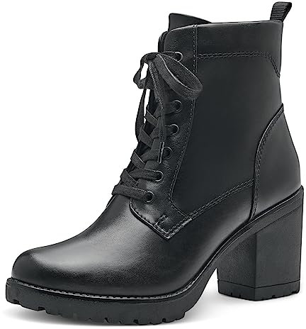 MARCO TOZZI Damen Stiefeletten mit Absatz aus Kunstleder zum Schnüren, Schwarz (Black), 38 EU