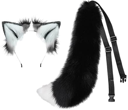 Amagogo Wolf Ears Tail, Cosplay-Kostüm, Anzug, Haarschmuck, Stirnband, Dekoration, Kopfschmuck, weich, Haarreif für Requisiten, Festivals, Tanz, Schwarz und weiß