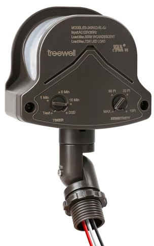TREEWELL 240-Degree Replacement Motion Detector, Adjustable Time & Detection Sensitiity Up to 60 Feet Range, 3 Working Modes Pir Motion Sensor for Security Floodlight, Brown, UL Listed
