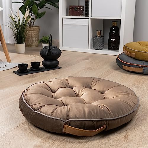 Paco Home Bodenkissen Boden Kissen Sitzkissen versch. Farben Innen Auflage Weich Dekorativ Rund Uni Yoga Meditation, Farbe:Braun, Größe:58x58x6cm