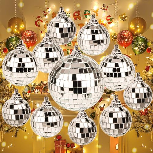 Graplan Disco Spiegel Ball 11 Stück Spiegelkugel,Discokugel Spiegel,Discokugel zum Aufhängen,Spiegelkugel Silber,Discokugeln für Weihnachtsschmuck Hochzeit Geburtstagsfeier Dekoration