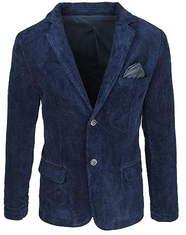 Veste d'hiver en velours côtelé élégant décontracté deux boutons, bleu foncé, L