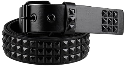 RUILAIBO Nietengürtel, Metall, Punk, Rock, Nietengürtel für Damen/Herren, mit Ösen, Pyramide, Goth, Dark, M Fit Pant 34-39'' (Length 43'')