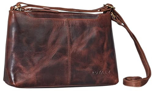 ROYALZ 'Missouri' Elegante Kleine Schultertasche Damen Leder Vintage Umhängetasche Mini Damenhandtasche Crossbody Bag, Farbe:Roma Cognac Braun