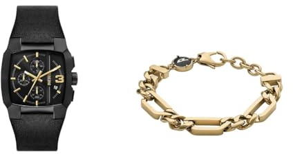 Diesel Herrenuhr Cliffhanger Black Mixed und Armband silberfarbener Edelstahl, Set