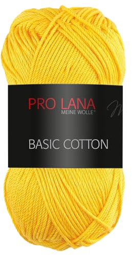 Frida's Wollhaus Pro Lana 50 g Basic Cotton Baumwolle Stricken Häkeln Wolle Basic-Garn 64 Farben (22 | Gelb)