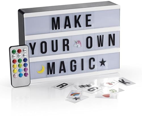 EASYmaxx LED-Leuchtkasten Light Box - Für individuelle Textbotschaften | Mega-Set mit 150 bunten Emojis und 173 austauschbaren Buchstaben, Zahlen und Symbolen | Mit Timerfunktion [A5]