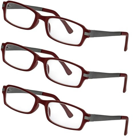 LEXXOO – Hochwertige 3 Pack Lesebrille in Rot-Grau +2,5 Dioptrien - Klare Sicht dank hochwertiger Gläser – Leichtes und modernes Design - Fertiglesebrille für angenehmes Lesen und Arbeiten