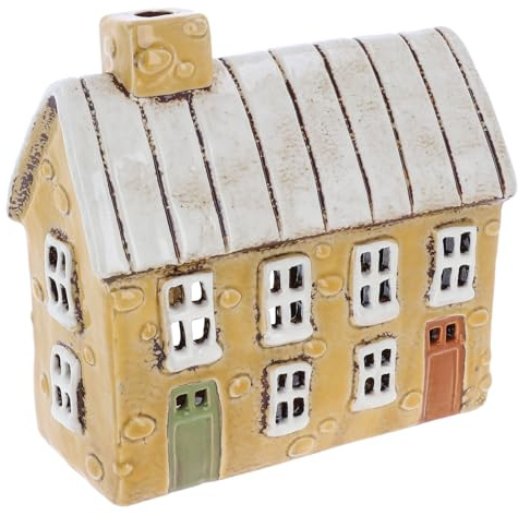 Village Pottery - Dekoratives Element: Rustikaler Kerzenhalter in Erdigen Tönen mit warmen Gelb-Orange-Tönen aus Ton für die Tischplatte - Teelicht-Halter, Handgemacht, 4 cm hoch