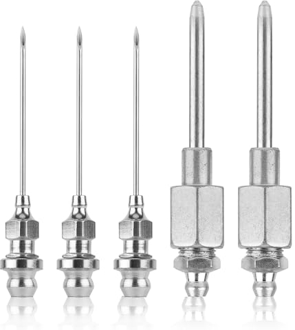 NQEUEPN 5pcs Grease Needle Nozzle Kit, Steel Grease Needle Dispenser Grease Injector Needle Grease Fitting Tool Grease Gun Tip Greasing Accessories, for Narrow Space & Deep Hole Metal