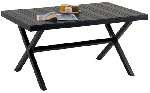 Gartentisch AFUERA, WPC und Aluminium, 150x90x75cm, schwarz. Pflegeleicht & witterungsbeständig, ideal für den Außenbereich. Natürliche Holzoptik, X-Form Beine für Stabilität. Gartentisch wetterfest.