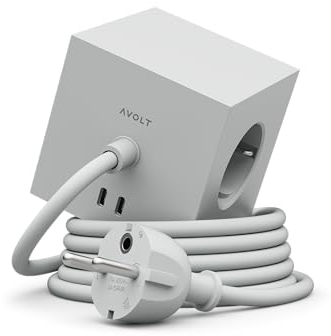 Avolt Multiprise Cube USB C - Les Premières Multiprises Design au Monde - 3 Prises électriques et 2 Ports USB - Pied Magnétique Adhérant Presque Partout (Gris – USB-C, 3m)