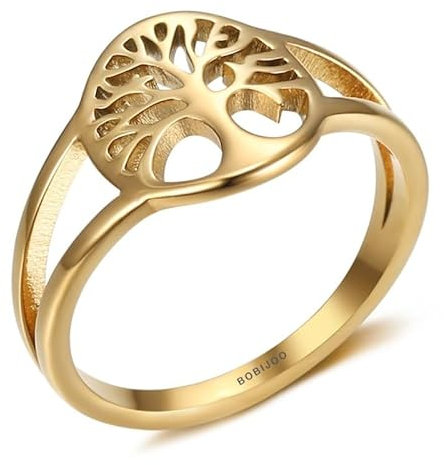 BOBIJOO Jewelry - Bague Femme Arbre de Vie Discret Acier Inoxydable Doré Or - 58 (8 US)