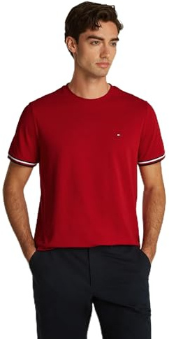 Tommy Hilfiger Herren Global Stripe Cuff Tee Mw0Mw38630 S/S T-Shirt, Red (Medium Red), M