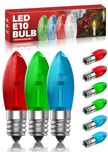 Brightark Rojo, Azul Y Verde Juego de Bombillas para El Árbol de Navidad Velas Luces de Hadas, Vela Luz Arco Bombilla E10 para Interior Luces de Hadas Árbol de Navidad, Navidad Limitada 0.2W, 9 Piezas