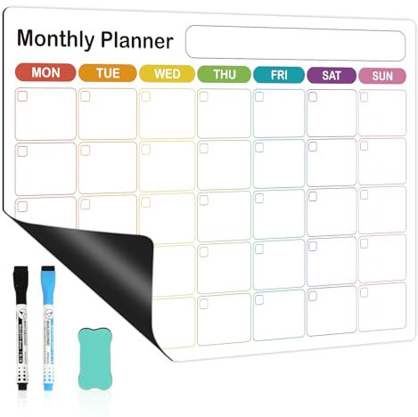 QUEENLINK Magnetic Whiteboard Calendar Monthly Organising Planner for Fridge A3(30X42CM), Dry Erase Planning Board for Kitchen, Home
