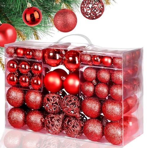 Favuit Set di 100 palline di Natale, in plastica, per albero di Natale, palline decorative (rosso)