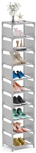 sunvito Scarpiera a 10 Ripiani, Scaffale Portascarpe in Stretta Metallo per 10 Paia di Scarpe, scarpiera stretta impilabile per ingresso, armadio, camera da letto, garage, sopra porta, corridoio
