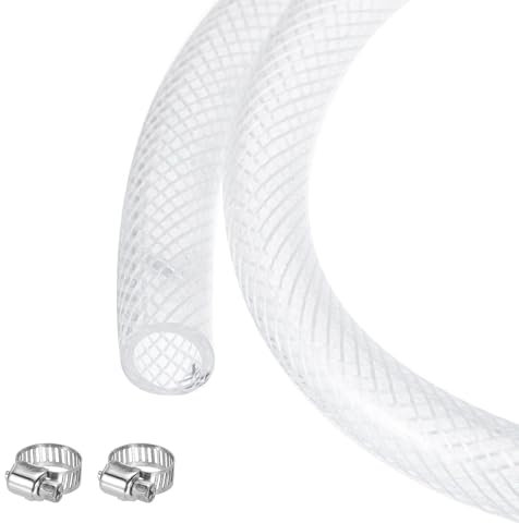 sourcing map Tuyau d'arrosage tressé en PVC transparent haute pression pour tubes industriels, pompes, diamètre extérieur de 19 mm x 25,4 mm, avec colliers de serrage