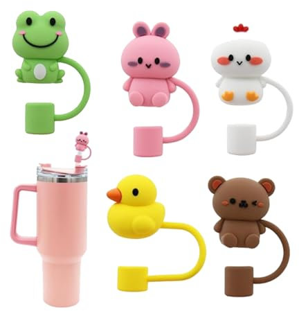 5 Stück Strohhalm Abdeckung für Stanley Cup Zubehör,10mm Strohhalm Deckel,Silikon Straw Cover Staubdichte Verschluss,Silikonmaterial Strohhalme Lid Cap für Stanley 30oz 40oz Accessories Becher Zubehör